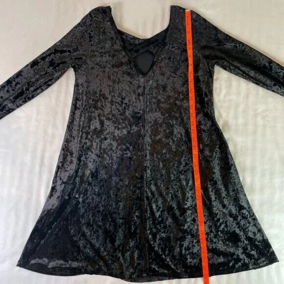 Emetla Black Crushed Velvet Swing Babydoll Dress Back Cutout Size S - Picture 11 of 15
